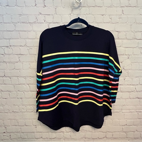 Pomander Place new colorful striped Oversized ladies 3/4 sleeve top One Size - Picture 4 of 9